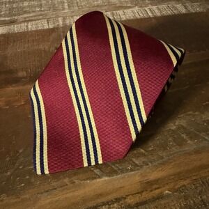 Brooks Brothers Maroon Burgundy Yellow Navy Silk Striped Repp Tie Made In USA